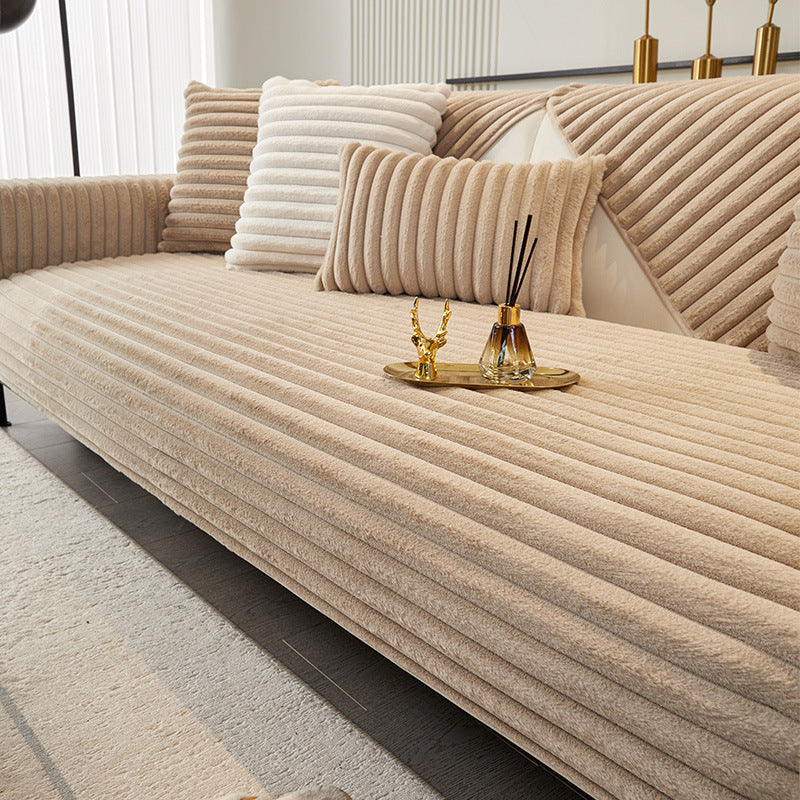 Striped Plush Snuggles Sofa Cover