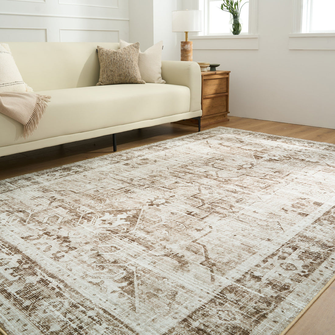Easy Clean Washable Rug Timeless Persian Earth-Toned Minimalist Design Durable Spillproof Pet-Friendly Non-Slip Pad Living Room Area Rug