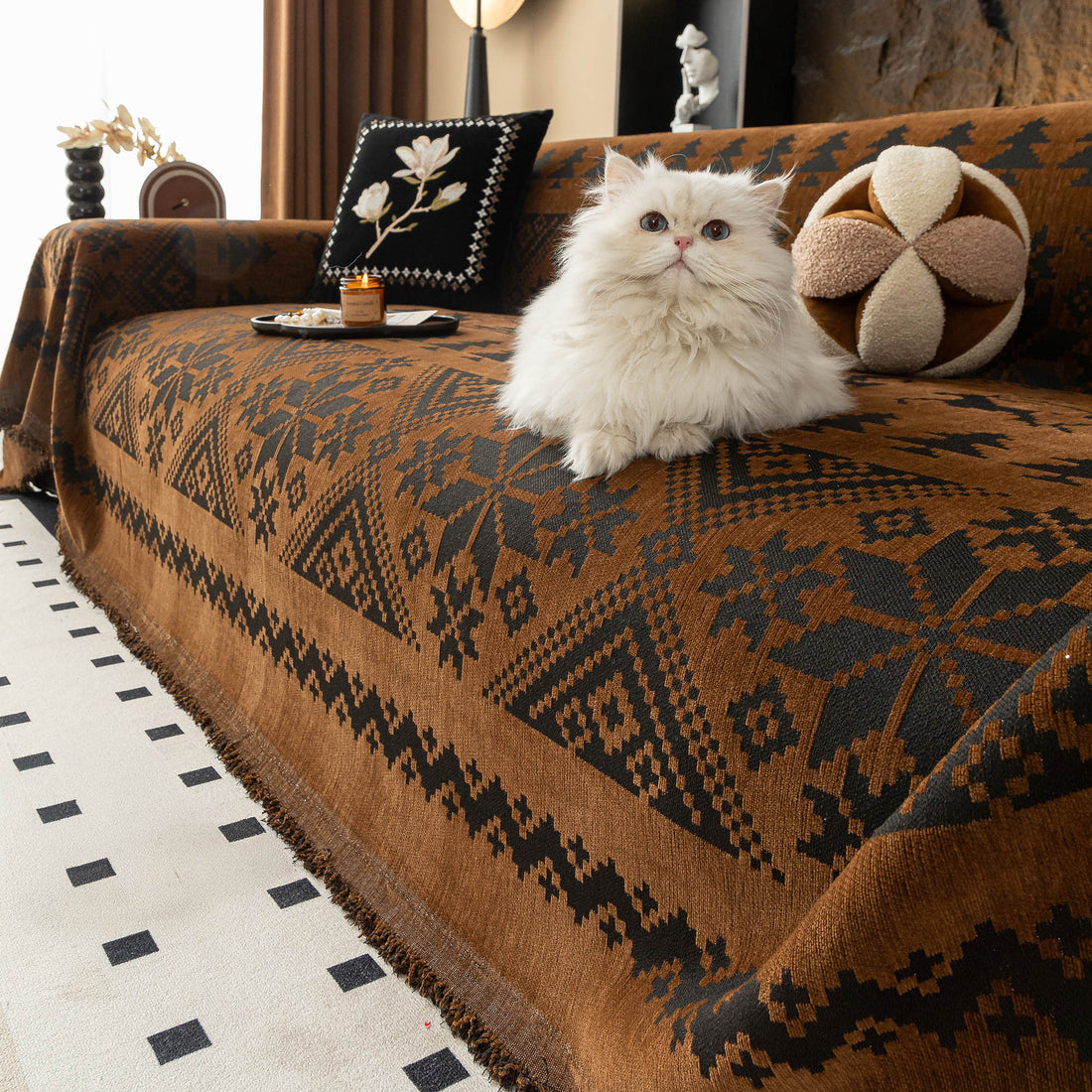 Nordic Geometric Pattern Breathable Monochromatic Couch Cover Soft Stylish Sofa Protection for a Cozy Modern Durable Home