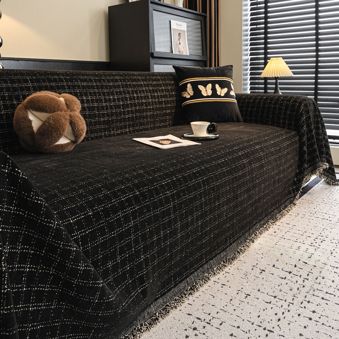 Elegant Grid Chenille Scratch-Resistant Sofa/Couch Cover