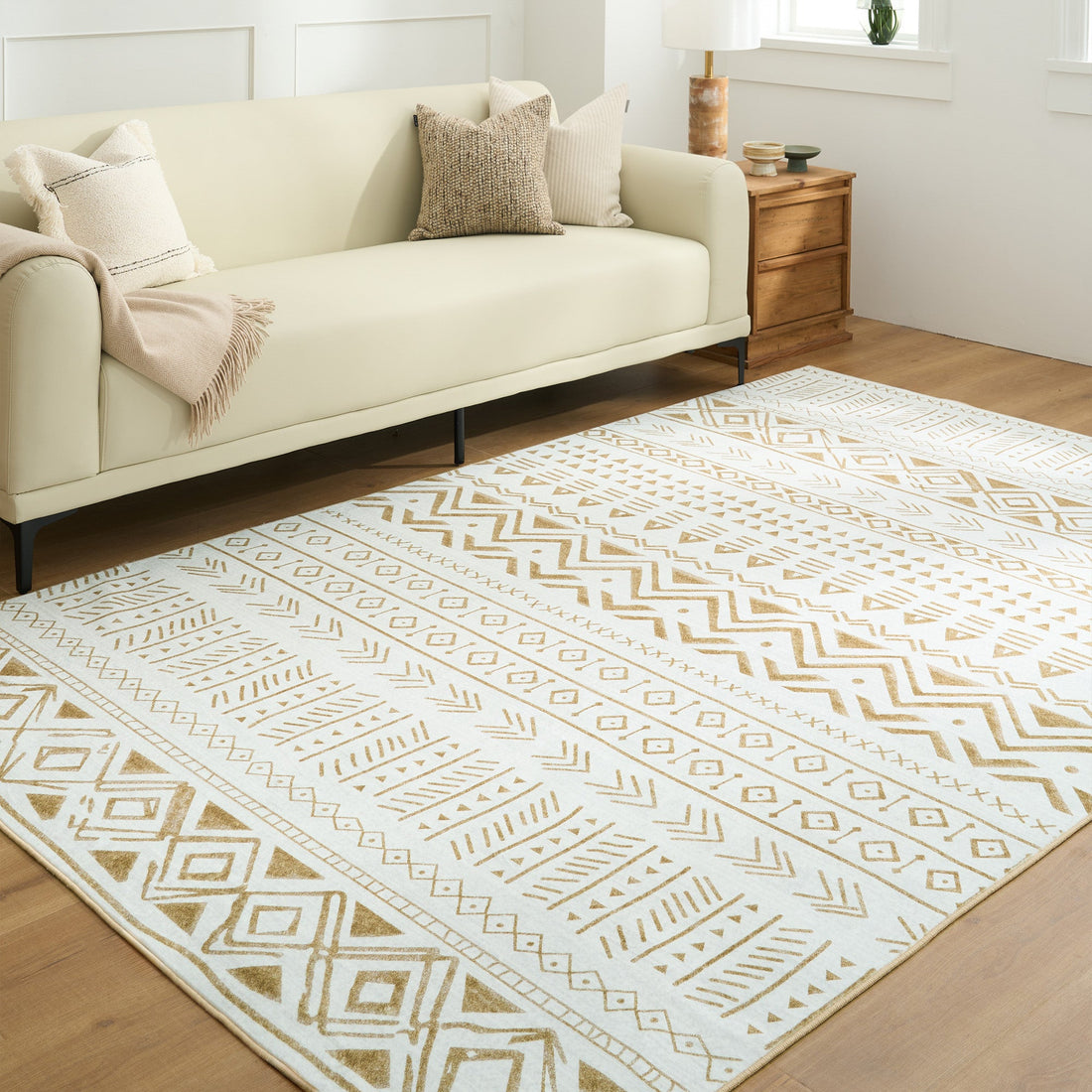 Easy Clean Washable Rug Modern Tribal Desert Flow Design Durable Spillproof Pet-Friendly Non-Slip Pad Living Room Area Rug