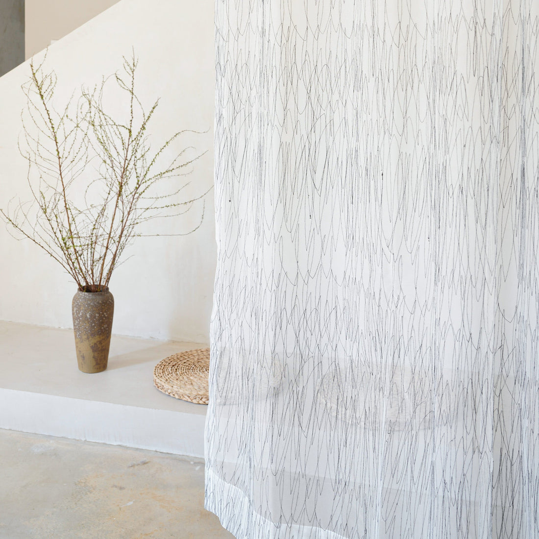 Scribble Stream Embroidered Sheer Curtain