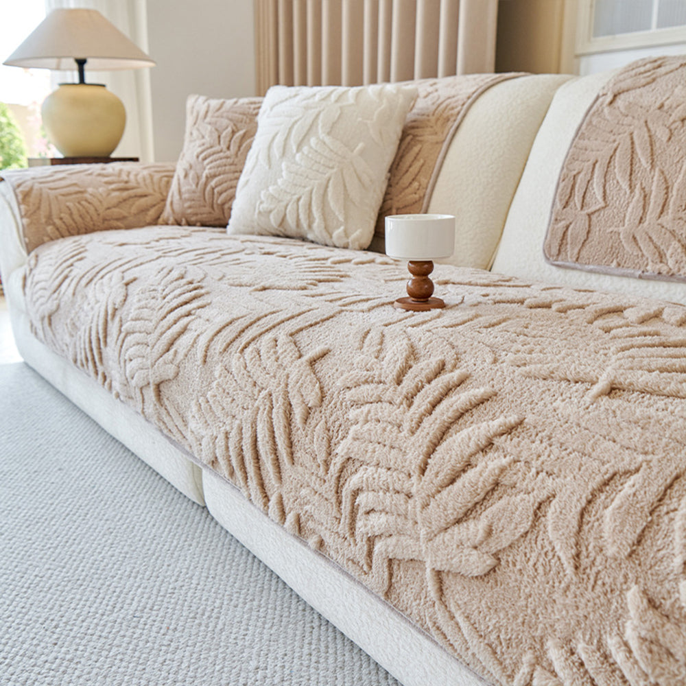 Plush Leaf Chenille Nonslip Sofa Cover