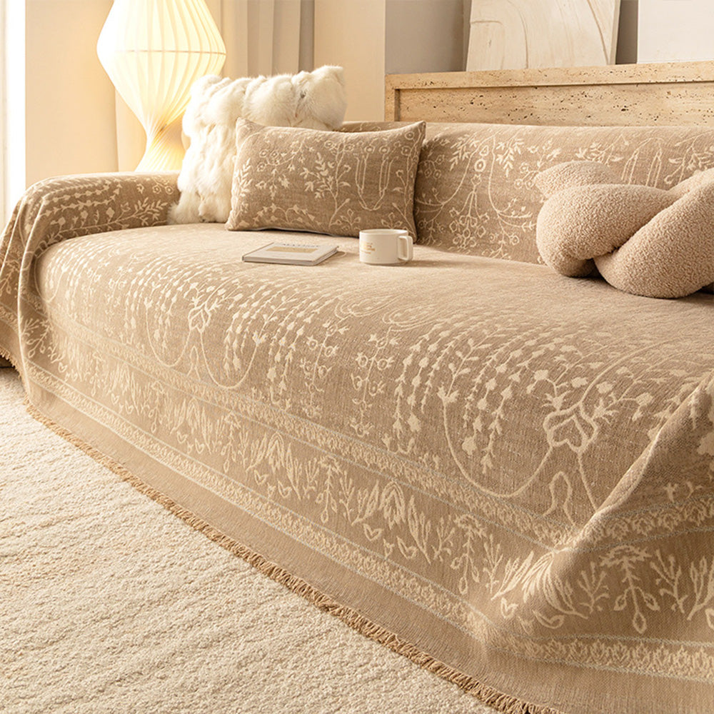 French Vintage Botanical Chenille Sofa Cover