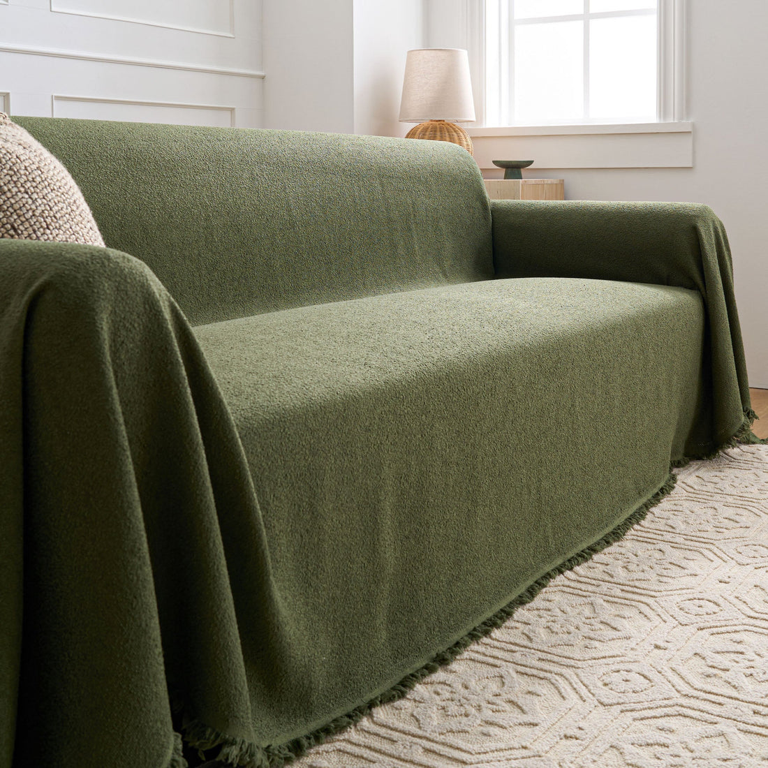 Spill-Resistant Tassel Edge Sofa Cover for Protection and Style