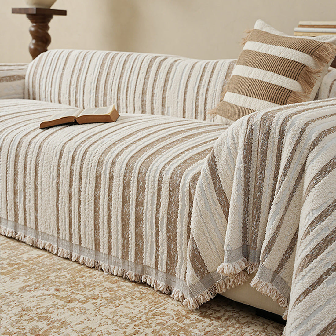 Textured Stripe Chenille Scratch-Resistant Sofa/Couch Cover