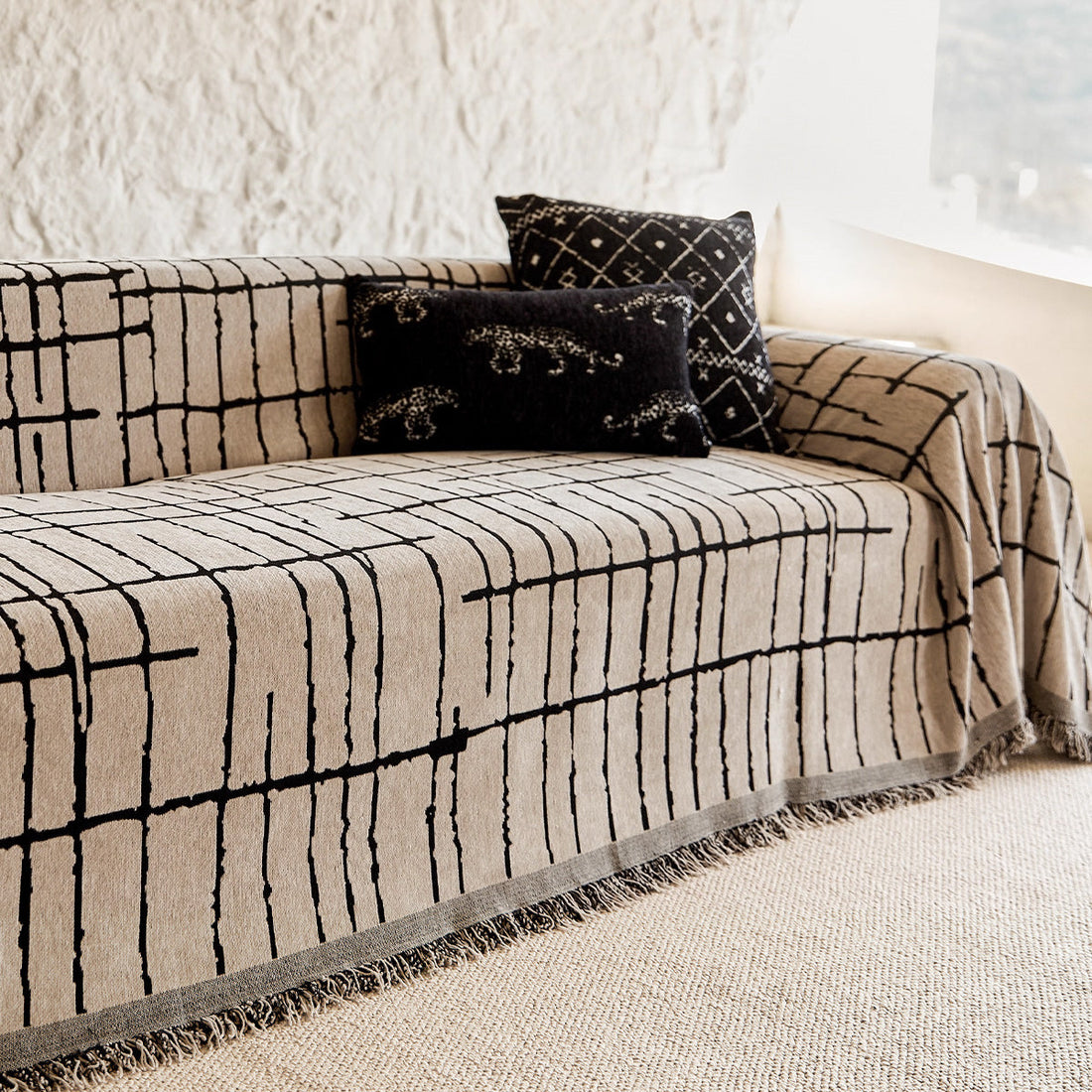 Urban Grid Chenille Scratch-Resistant Sofa/Couch Cover