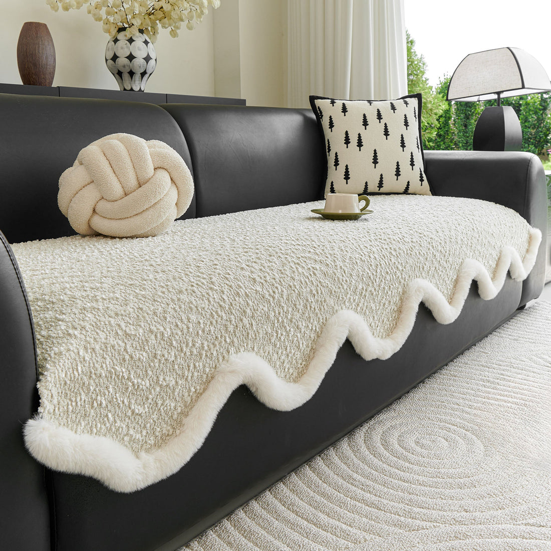 Wavy Plush-Edge Chenille Nonslip Sofa/Couch Cover