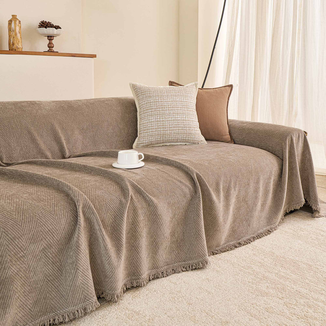 Herringbone Velvet Spill-Resistant Chenille Sofa Cover