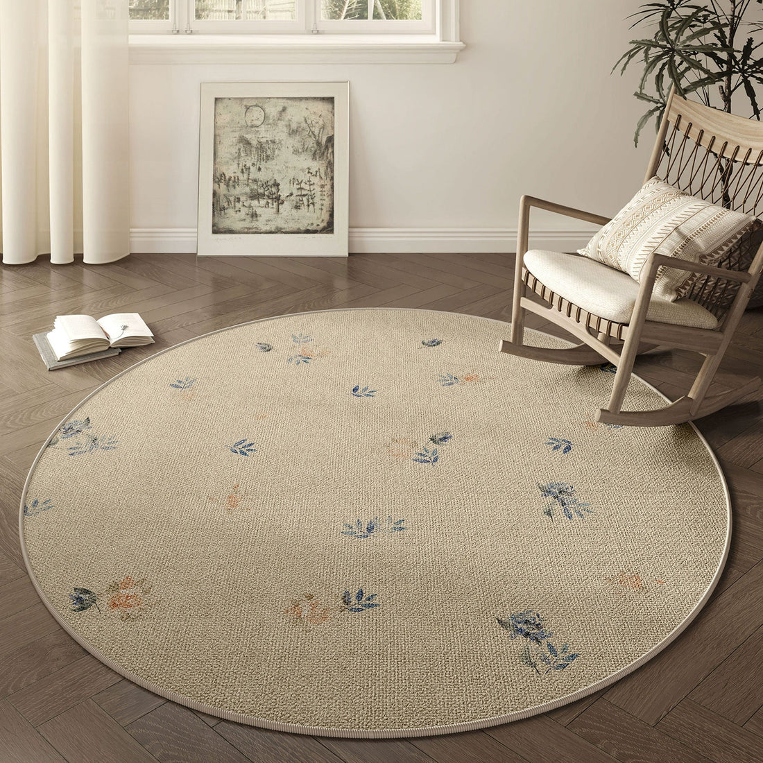 Easy Clean Rug Vintage Floral Whisper Spillproof Pet-Friendly Chic Living Room Plush Round Rug