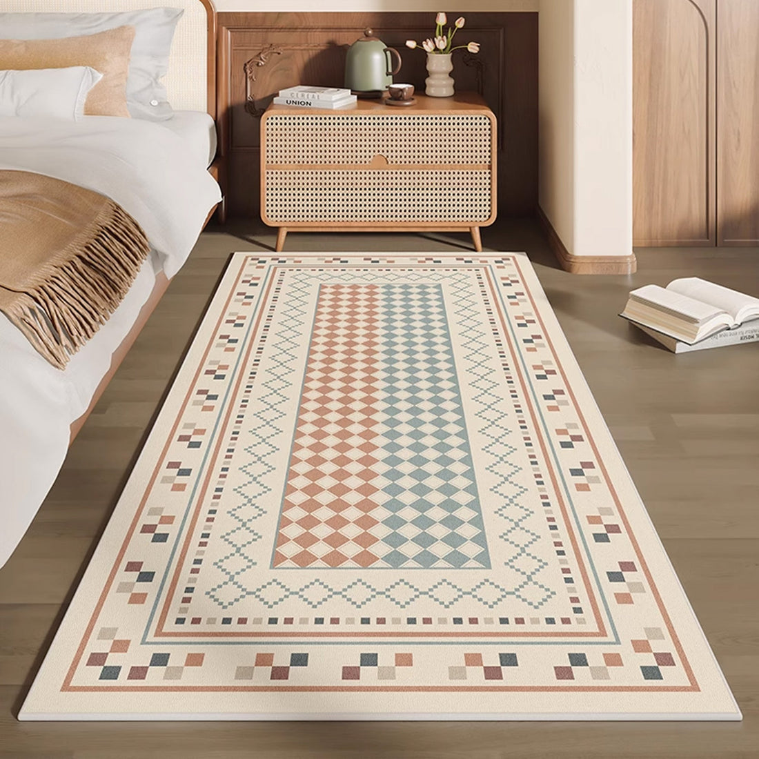 Easy Clean Rug Vintage Geometric Spillproof Non-Slip Pet-Friendly Bedroom Hallway Area Rug