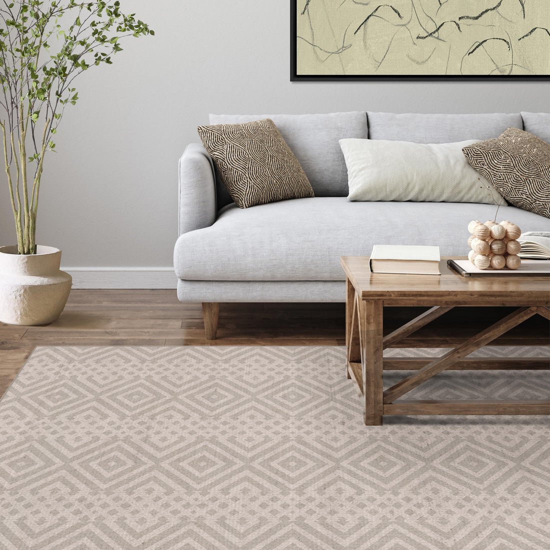 Easy Clean Rug Vintage Diamond Pet Friendly Indoor Area Rug