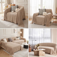 Soft Breathable Herringbone Pet-Friendly Multi-Purpose Minimalist Sofa Cover – Woven Throw Couch Protector