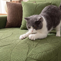 Modern Leaf Velvet Jacquard Stretch Sofa Cover – Spill-Resistant, Pet Friendly & Durable, Full Wrap Design