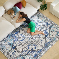 Easy Clean Rug Moroccan Boho Style Plush Pet Friendly Living Room Rug