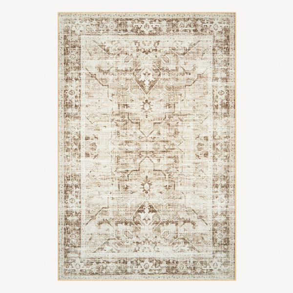 Easy Clean Washable Rug Timeless Persian Earth-Toned Minimalist Design Durable Spillproof Pet-Friendly Non-Slip Pad Living Room Area Rug
