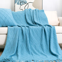 Diamond Knit Fringe Bed Throw Blanket