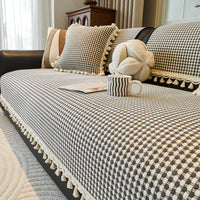 Cozy Gingham Tassel Chenille Nonslip Sofa/Couch Cover