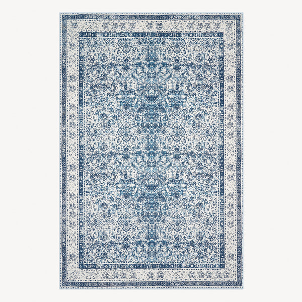 Easy Clean Washable Rug Rustic Blue Persian Minimalist Design Durable Spillproof Pet-Friendly Non-Slip Pad Living Room Area Rug