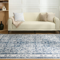 Easy Clean Washable Rug Rustic Blue Persian Minimalist Design Durable Spillproof Pet-Friendly Non-Slip Pad Living Room Area Rug