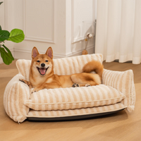 Striped Faux Lambswool Dog & Cat Sofa Bed with Double-Layer Comfort