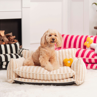 Striped Faux Lambswool Dog & Cat Sofa Bed with Double-Layer Comfort