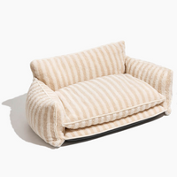 Striped Faux Lambswool Dog & Cat Sofa Bed with Double-Layer Comfort