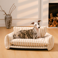 Striped Faux Lambswool Dog & Cat Sofa Bed with Double-Layer Comfort