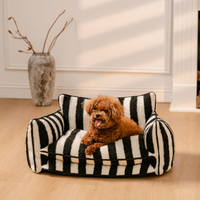 Striped Faux Lambswool Dog & Cat Sofa Bed with Double-Layer Comfort