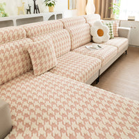 Classic Houndstooth Fleece Stretch Sofa Cover – Anti-Scratch, Full-Cover Pet Protector