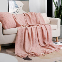 Diamond Knit Fringe Bed Throw Blanket