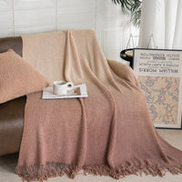 Ombre Fringe Knit Throw Blanket