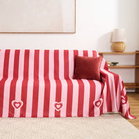 Unique Love Style Striped Chenille Sofa Cover Pink Red Hearts Plush Breathable Comfy High-Resistance Fabric