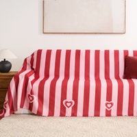 Unique Love Style Striped Chenille Sofa Cover Pink Red Hearts Plush Breathable Comfy High-Resistance Fabric