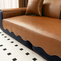 Scalloped Spill-Resistant Leathaire Non-slip Sofa Cover
