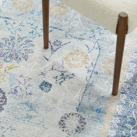 Easy Clean Washable Rug Traditional Calm Blue Floral Border Design Durable Spillproof Pet-Friendly Non-Slip Pad Living Room Area Rug
