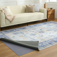 Easy Clean Washable Rug Traditional Calm Blue Floral Border Design Durable Spillproof Pet-Friendly Non-Slip Pad Living Room Area Rug
