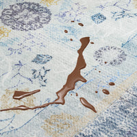 Easy Clean Washable Rug Traditional Calm Blue Floral Border Design Durable Spillproof Pet-Friendly Non-Slip Pad Living Room Area Rug