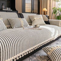 Refined Grid Tassel Chenille Nonslip Sofa/Couch Cover