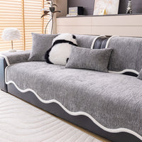 Soft Wave White-Trim Chenille Nonslip Sofa/Couch Cover