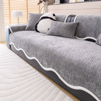 Soft Wave White-Trim Chenille Nonslip Sofa/Couch Cover