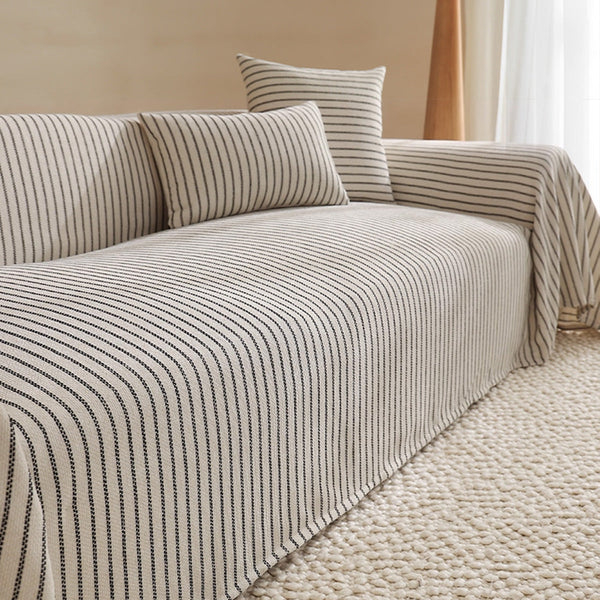 Classic Pinstripe Linen-Look Scratch-Resistant Sofa/Couch Cover