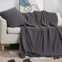 Diamond Knit Fringe Bed Throw Blanket