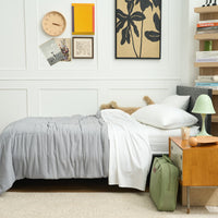 Back-to-School Urban Cool Bedding Bundle -Bamboo Sheet Set + Grey Duvet