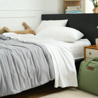 Back-to-School Urban Cool Bedding Bundle -Bamboo Sheet Set + Grey Duvet