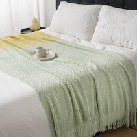 Ombre Fringe Knit Throw Blanket