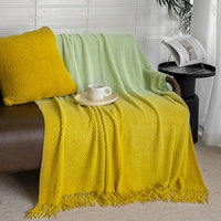 Ombre Fringe Knit Throw Blanket