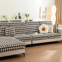 Classic Houndstooth Fleece Stretch Sofa Cover – Anti-Scratch, Full-Cover Pet Protector