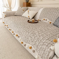 Chic Stripe Pom-Pom Chenille Nonslip Sofa/Couch Cover