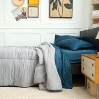 Back-to-School Urban Cool Bedding Bundle -Bamboo Sheet Set + Grey Duvet